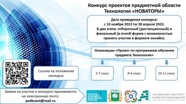 Объявляется конкурс проектов предметной области Технология "НОВАТОРЫ"